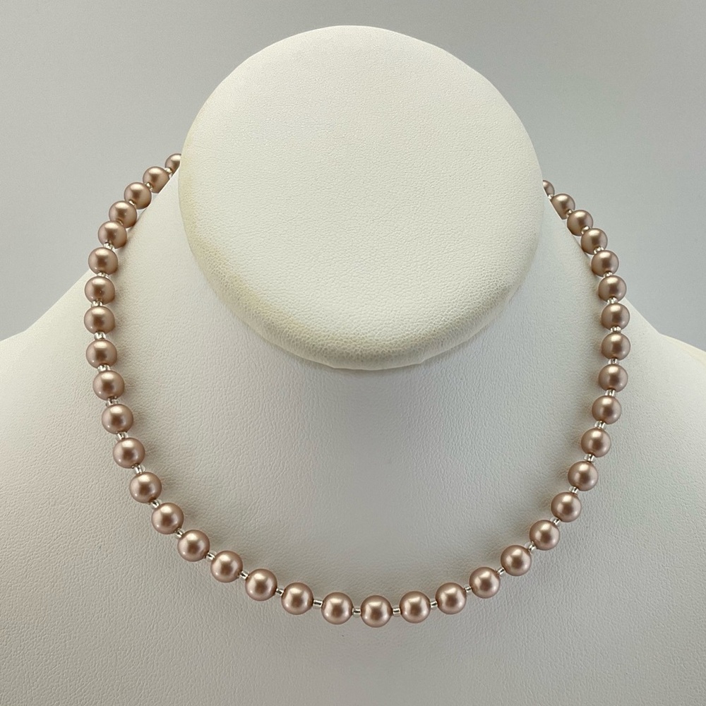 Swarovski Crystal Pearl Choker Necklace, 6mm, Powder Almond, Beige, Handmade